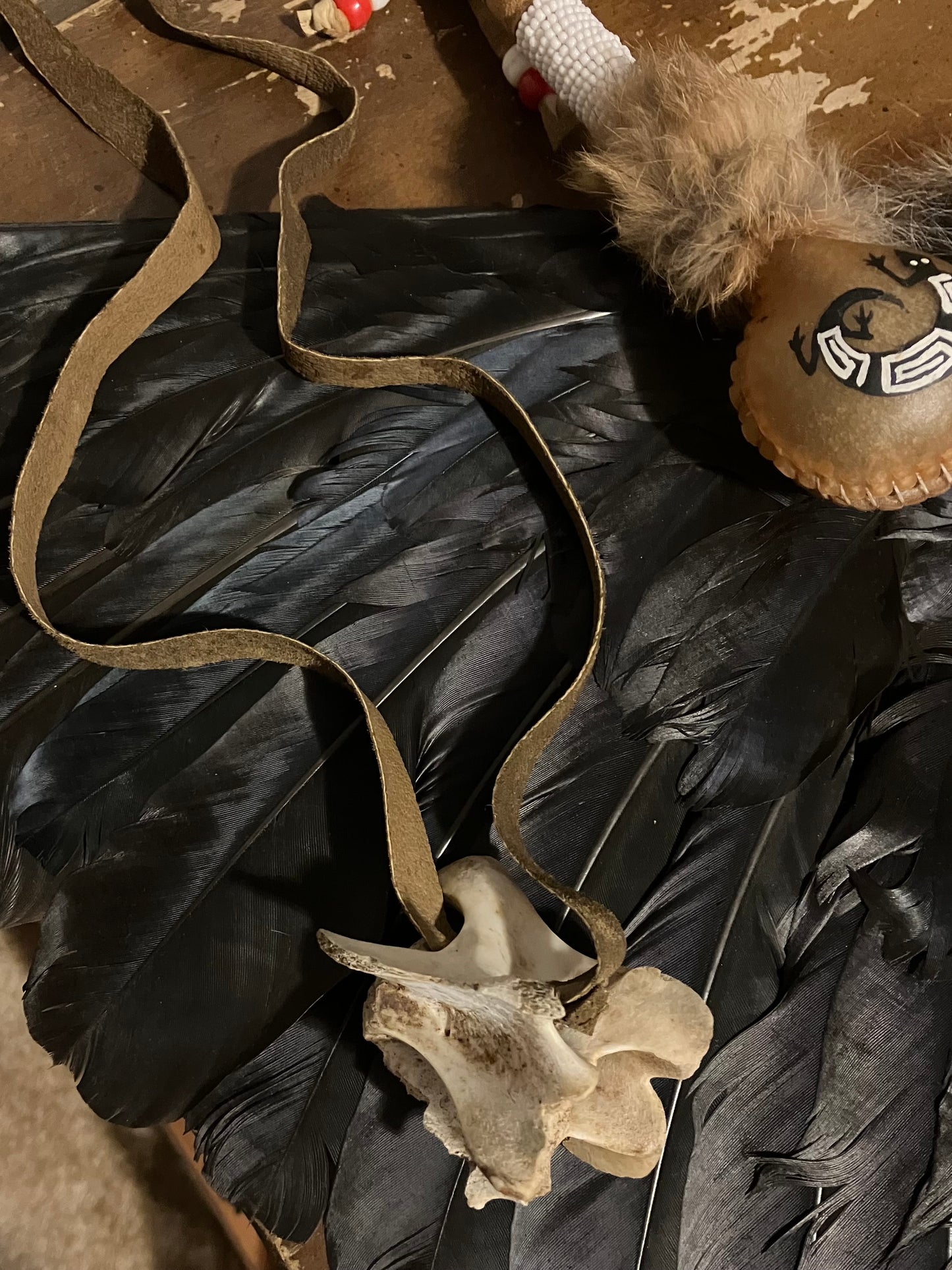 ۪۪۫۫ deer vertebrae ✦ brown leather necklace