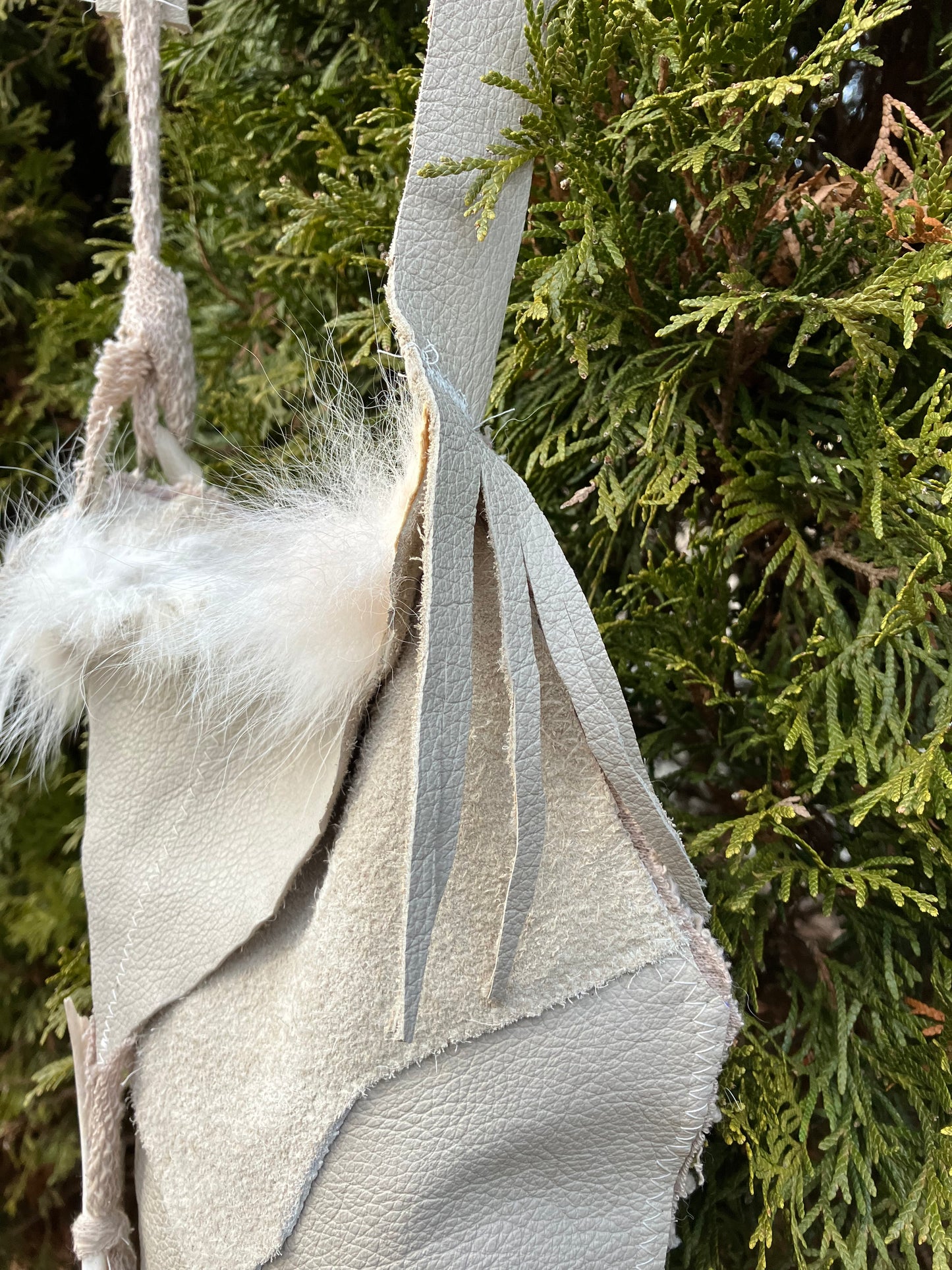 coyote bag - bone, feathers + leather