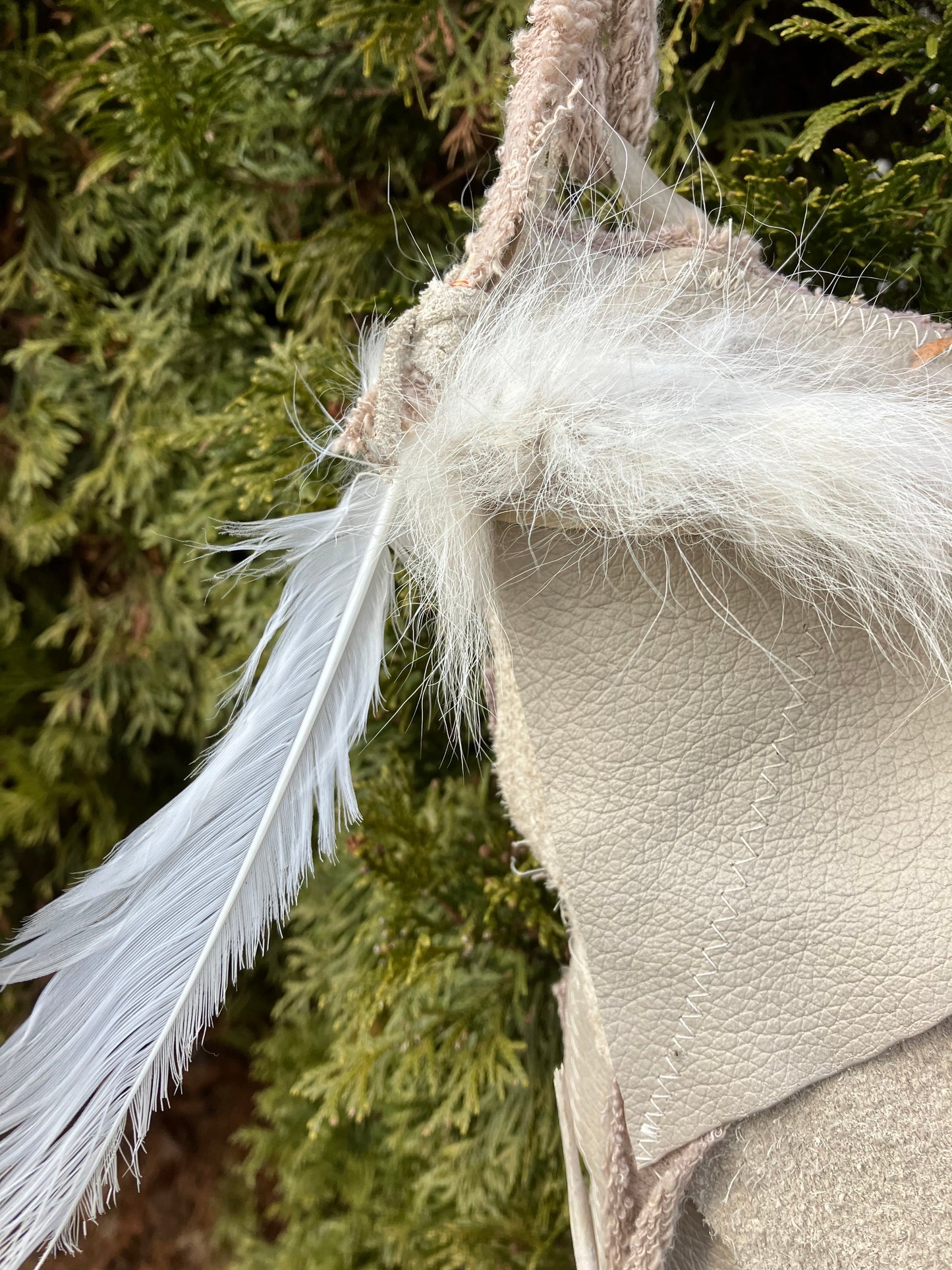 coyote bag - bone, feathers + leather