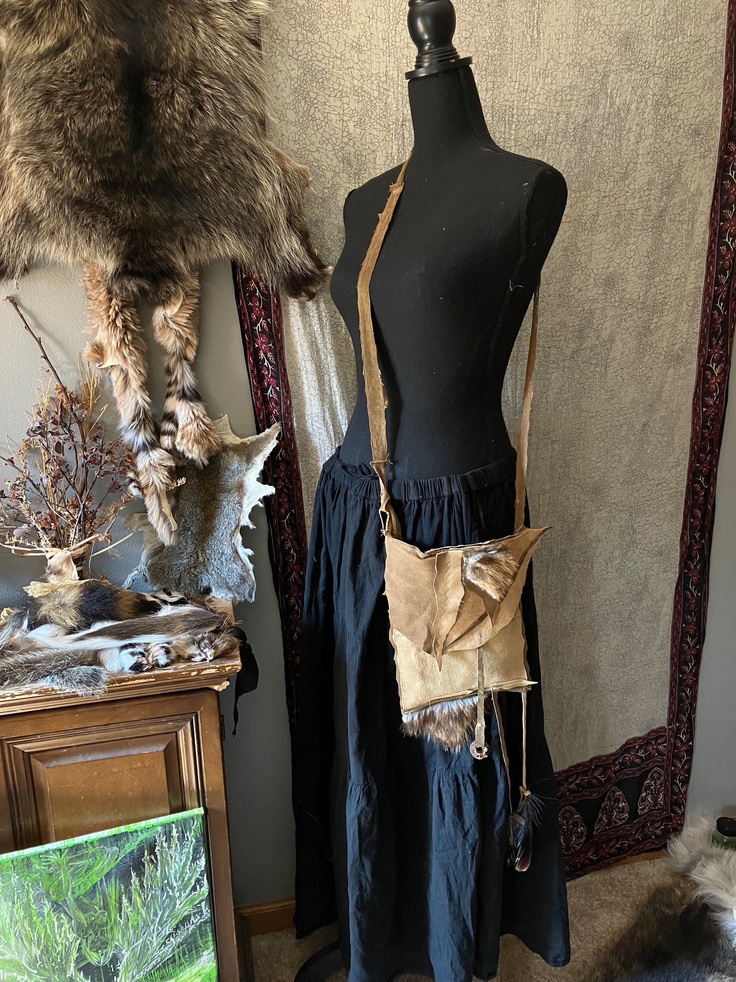 leather, fur & feather satchel