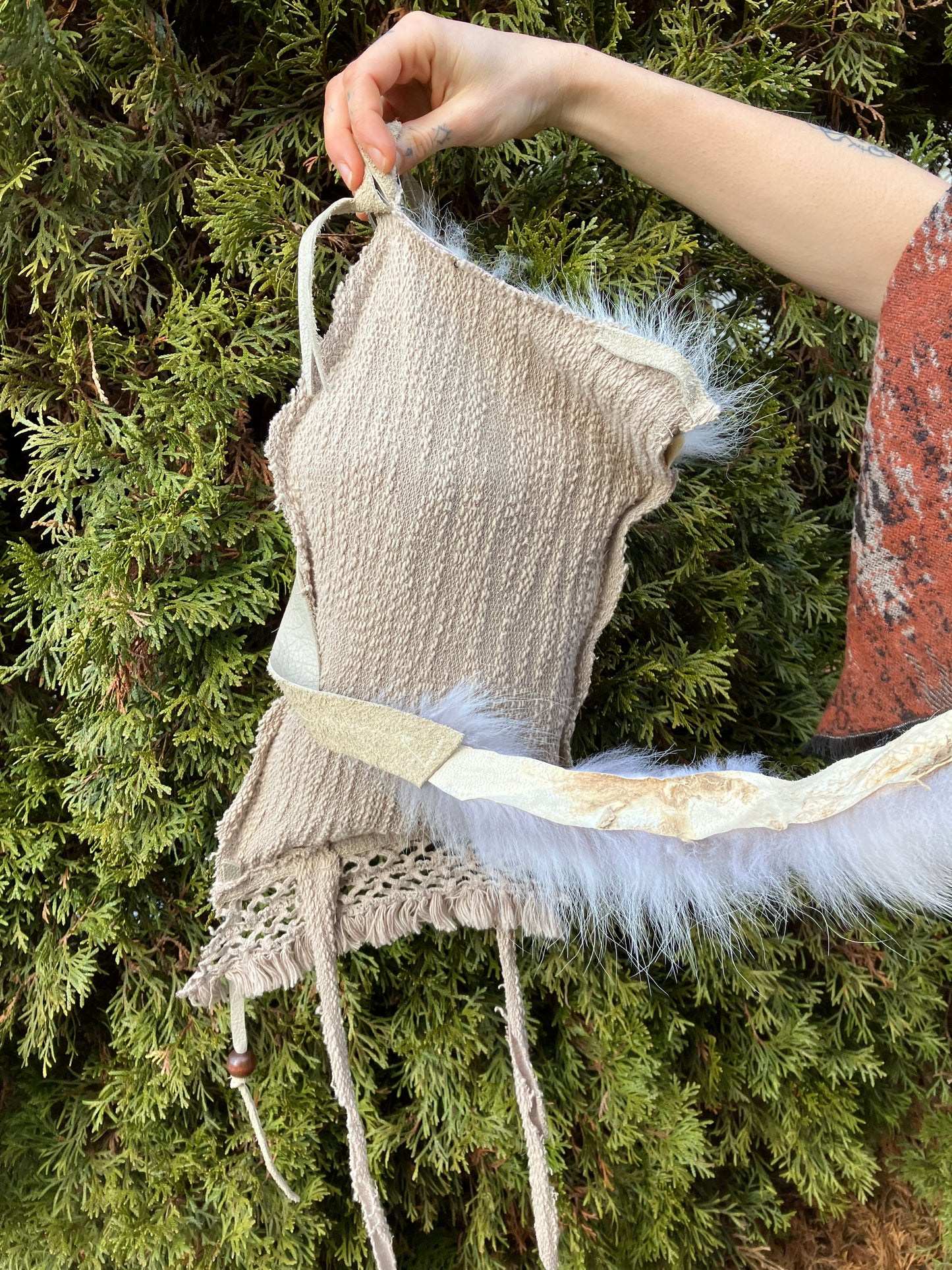 coyote bag - bone, feathers + leather