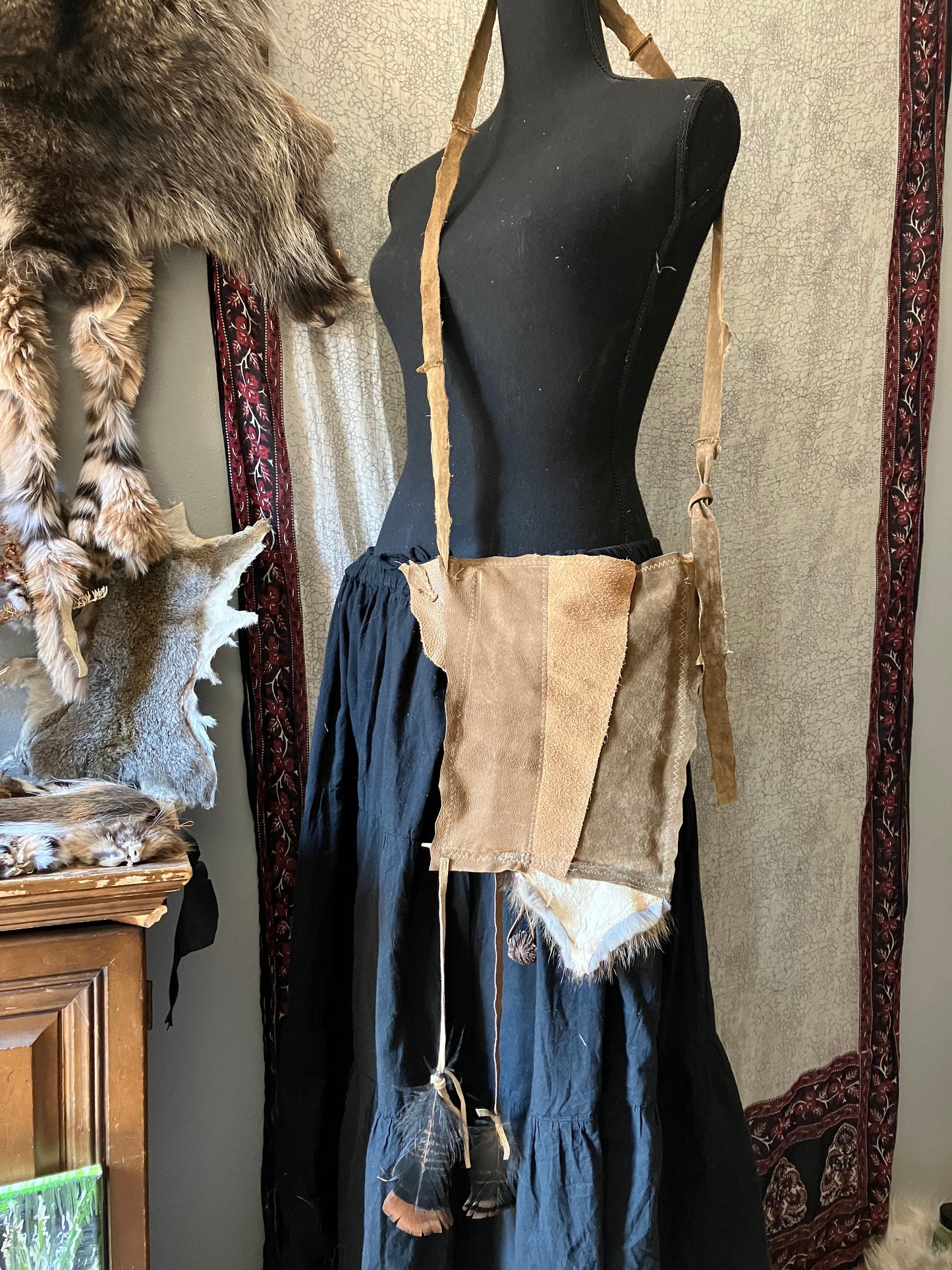 leather, fur & feather satchel