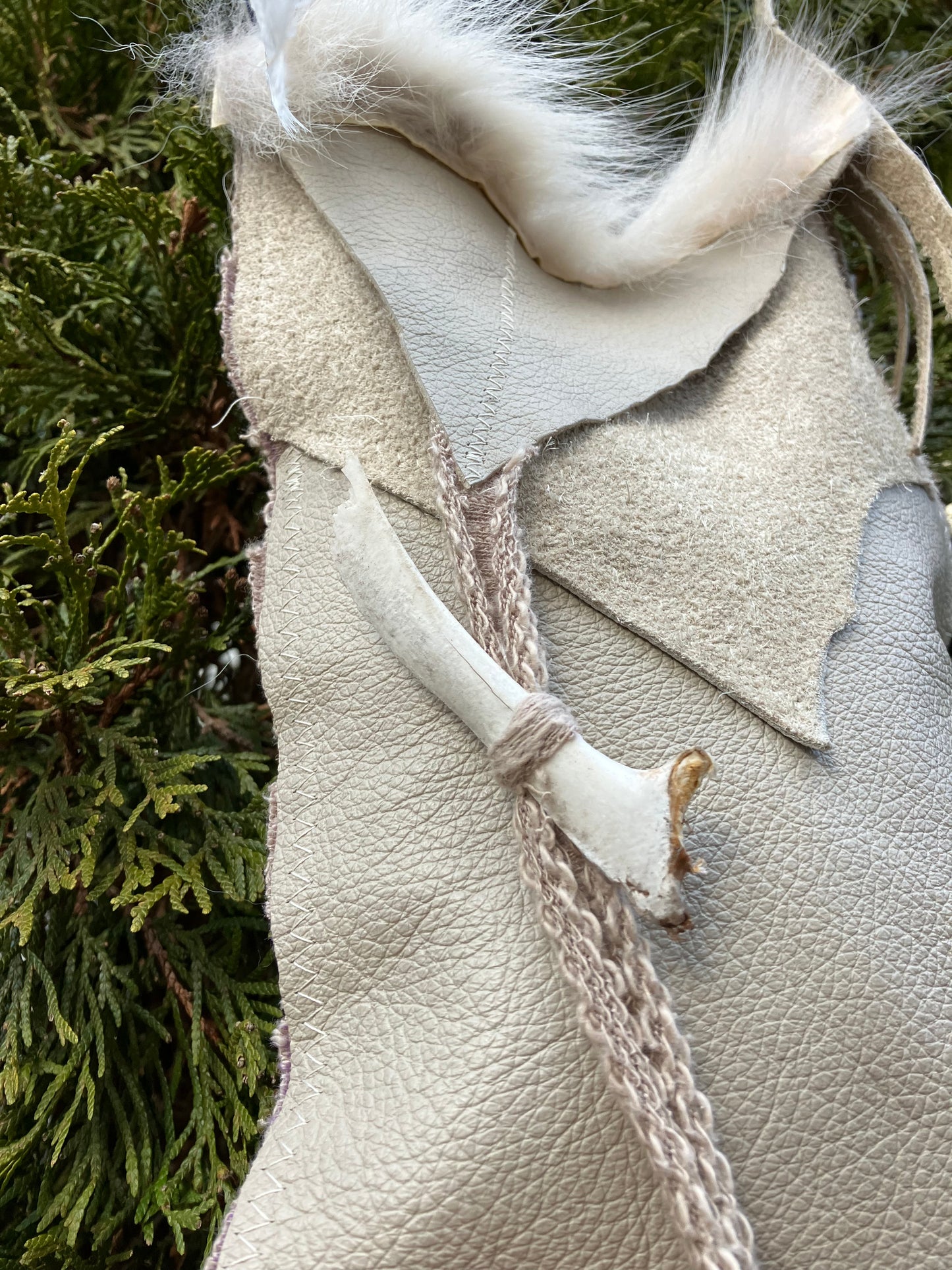coyote bag - bone, feathers + leather